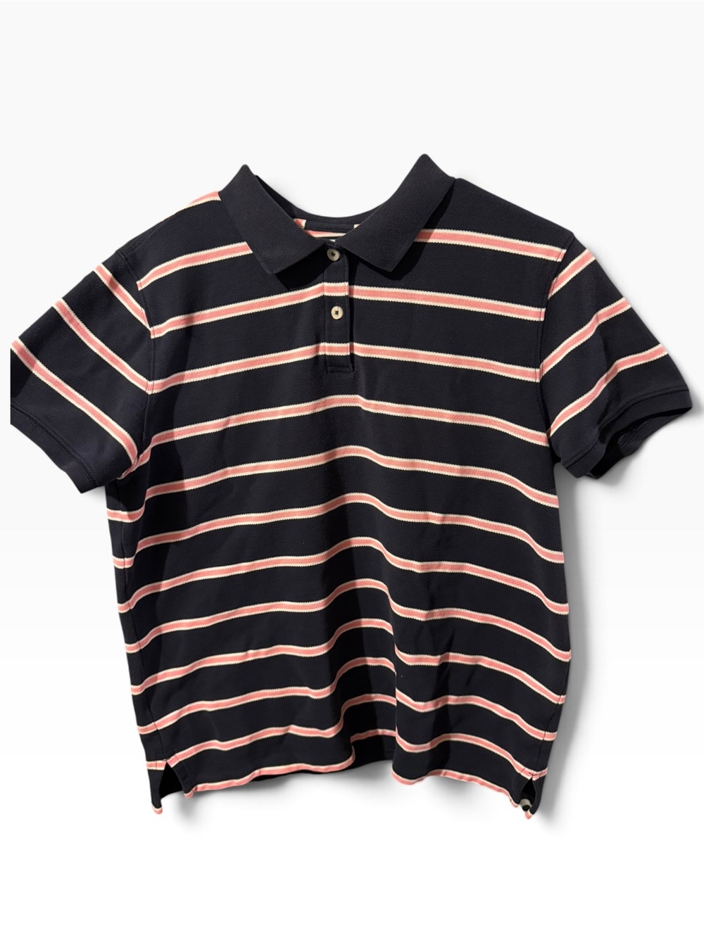 L.L. Bean Navy Polo with Pink and Cream Stripes
